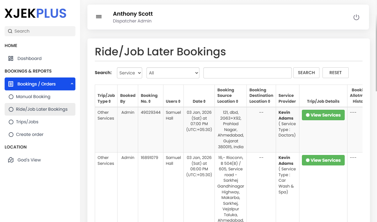 Ride/Job Later Booking