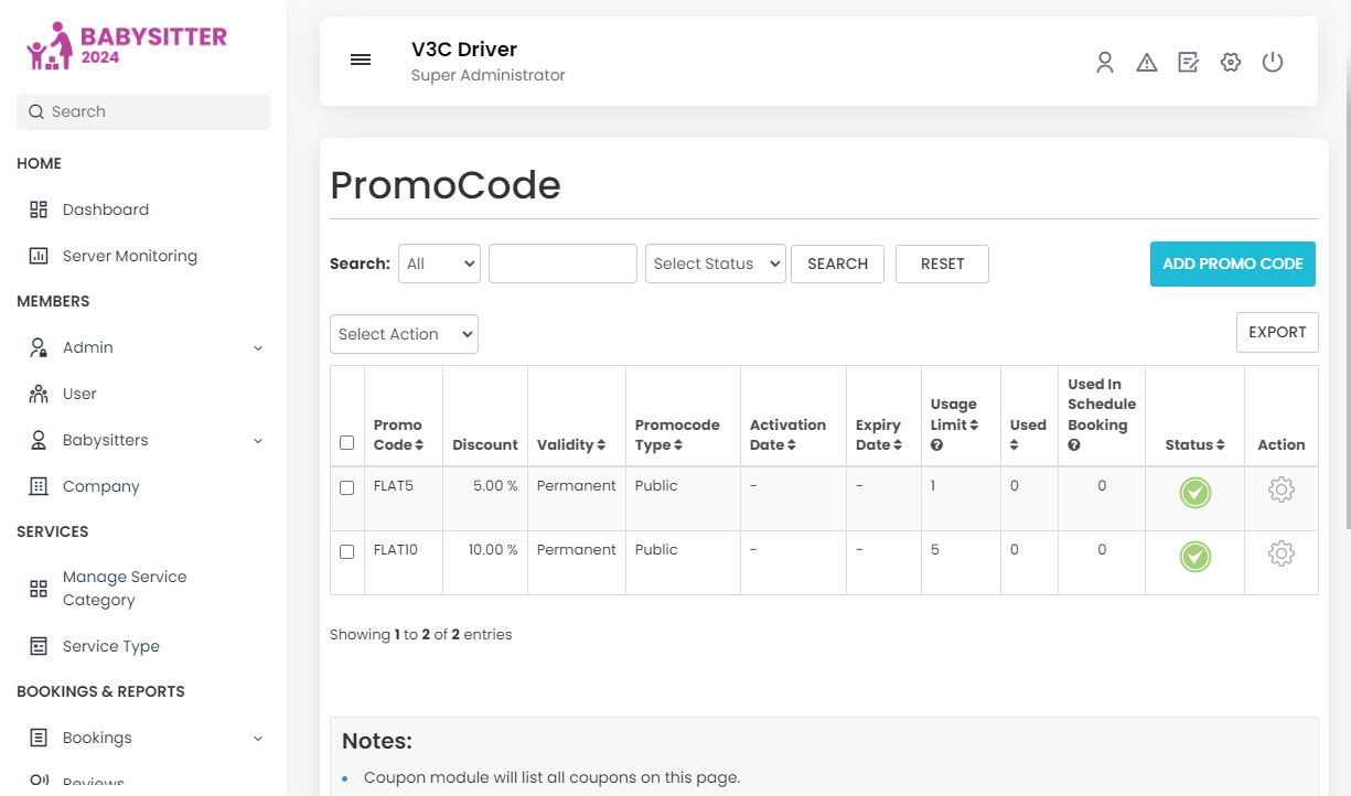 Manage Promocode