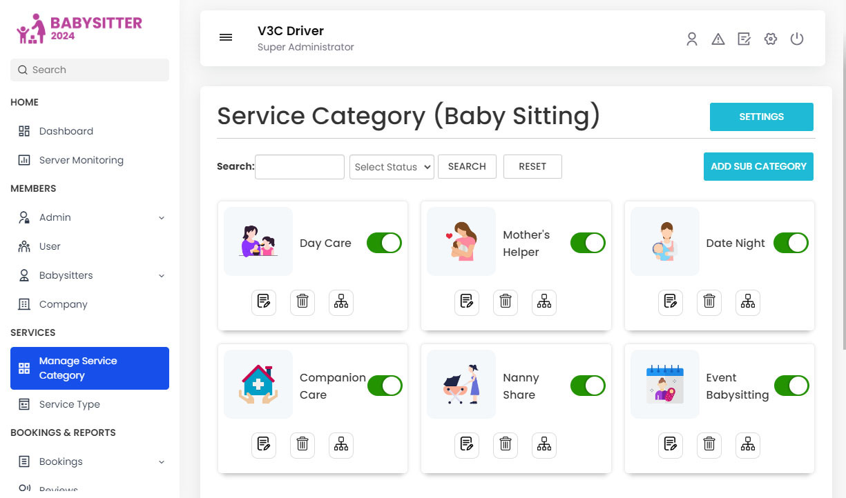 Manage Service Category