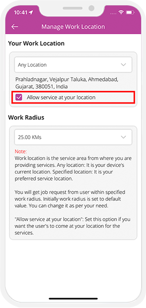 provider manage work location