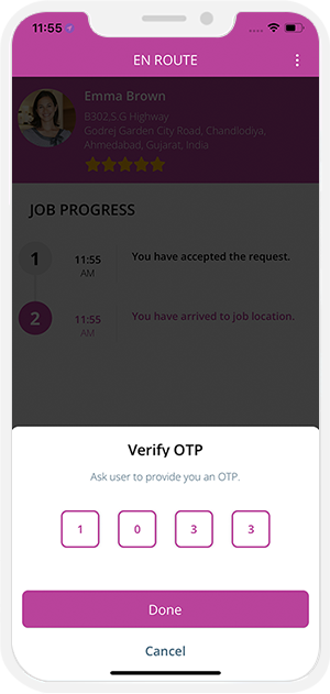 OTP Verification to Start the Job