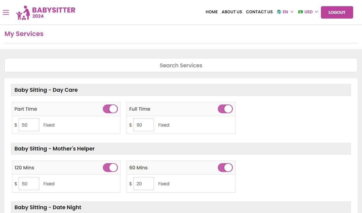 Babysitter - Manage Services