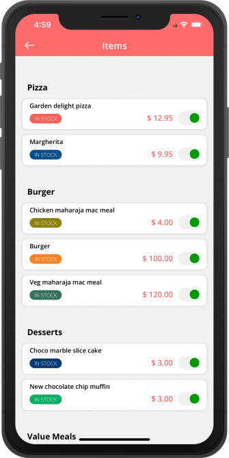 Stores manage menu section