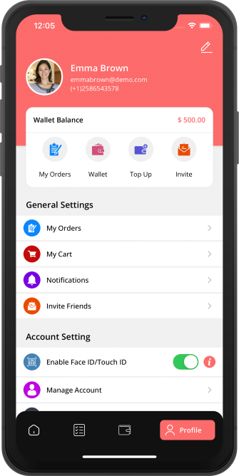 user app menu