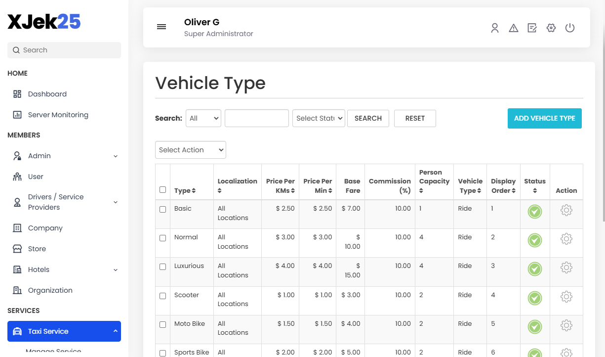 Manage Vehicle Type