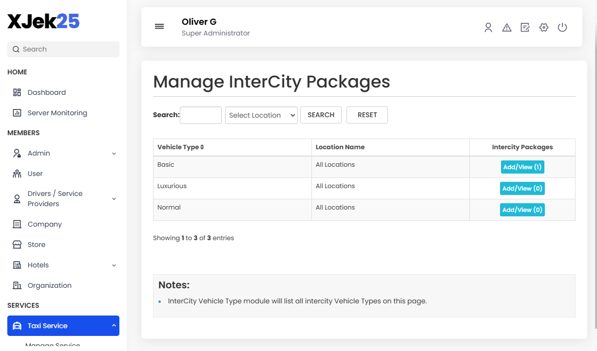 Manage InterCity Packages