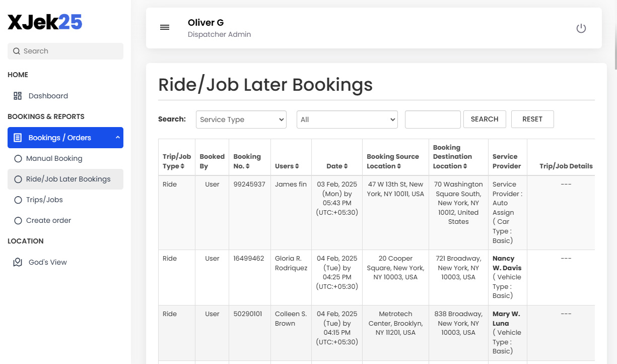 Ride/Job Later Booking