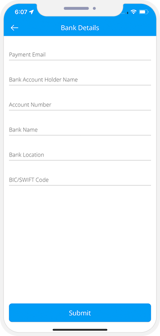 user and service providers upload their bank details and invite friends to download app