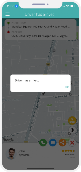 Rider is notified when driver reaches at location