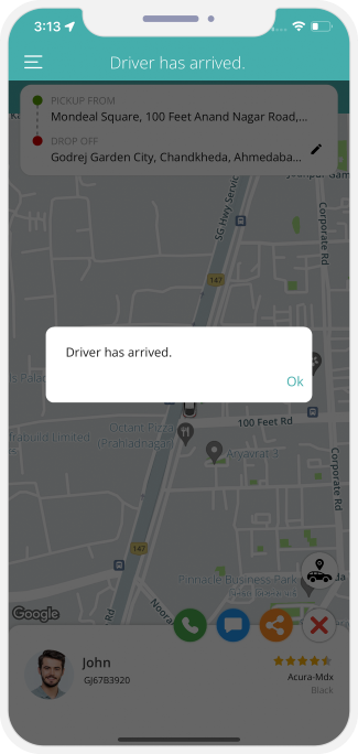 Rider is notified when driver reaches at location