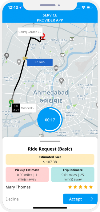 Driver accept or decline the request