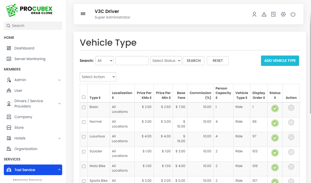 Manage Vehicle Type