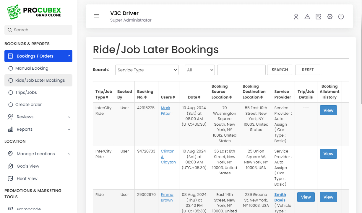 Ride/Job Later Bookings