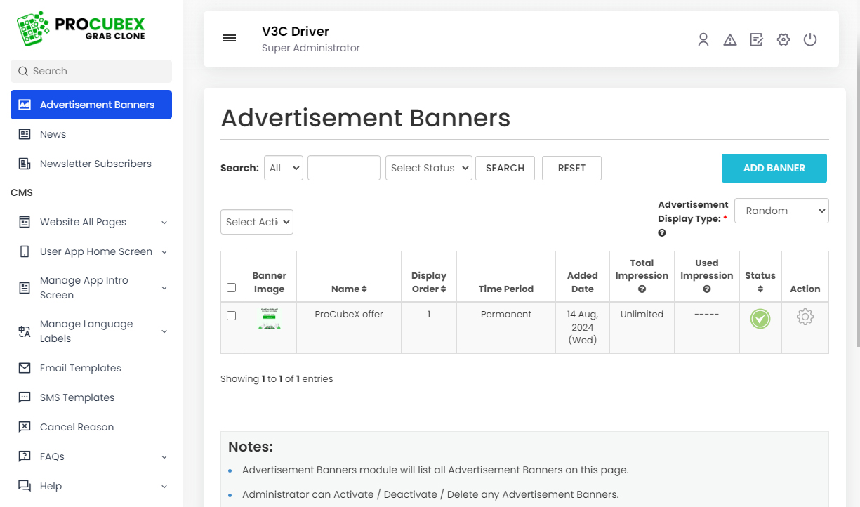 Manage Advertisement Banners