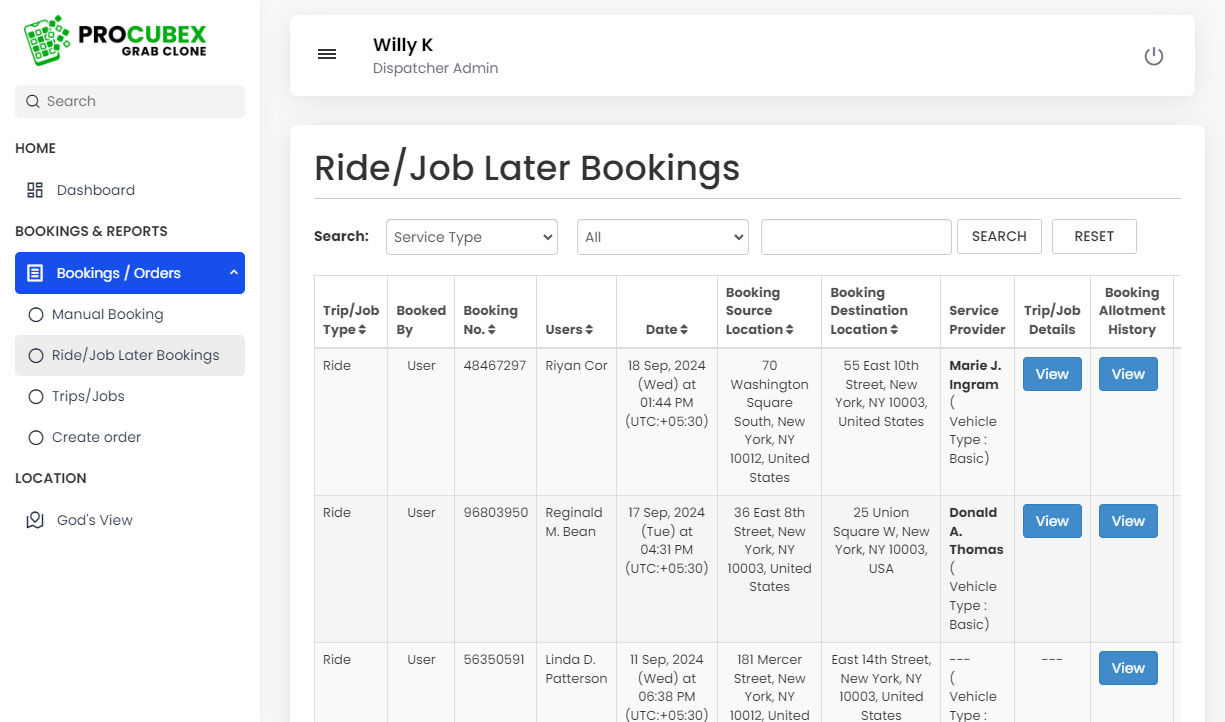 Ride/Job Later Booking