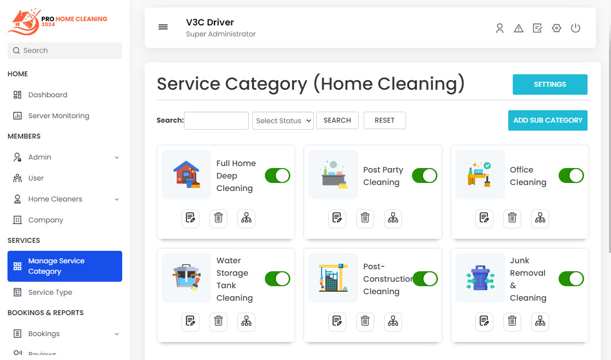 Manage Service Category