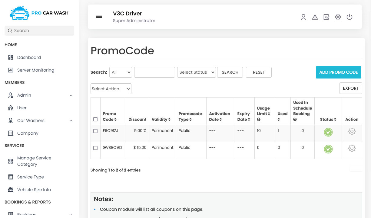 Manage Promocode