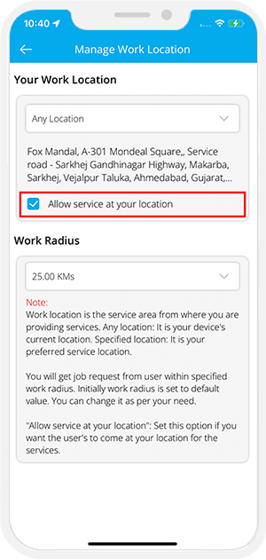 provider manage work location