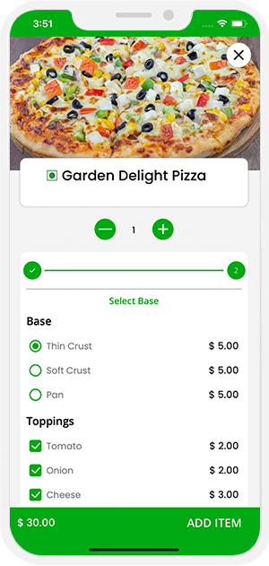 Restaurant menu multiple options