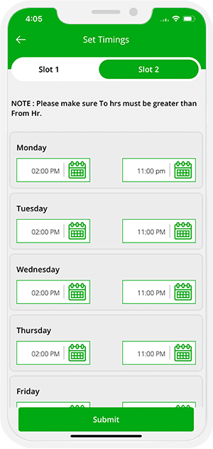 manage day wise timeslots