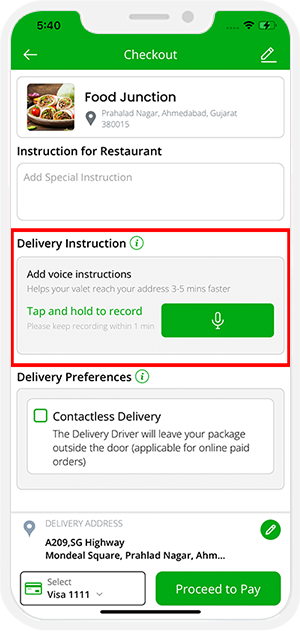 Voice Instruction for Delivery Driver