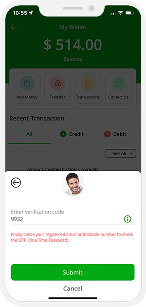 OTP verification for money transfer