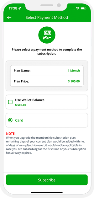 select payment method to complate the subscription