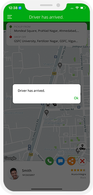 Rider is notified when driver reaches at location