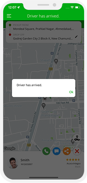 Rider is notified when driver reaches at location