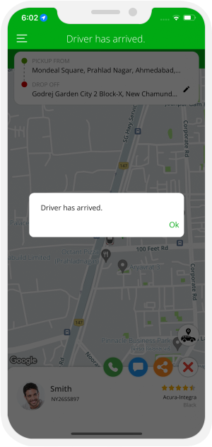 Rider is notified when driver reaches at location