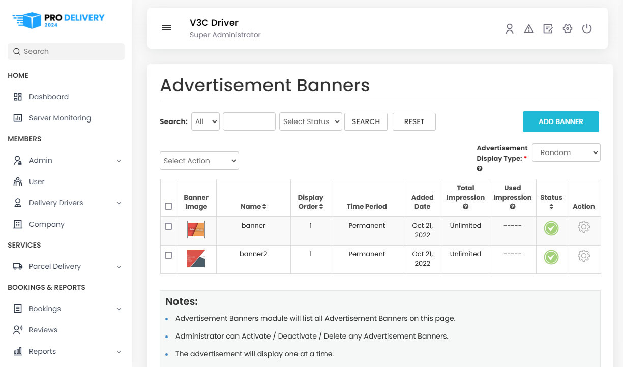 Manage Advertisement Banners