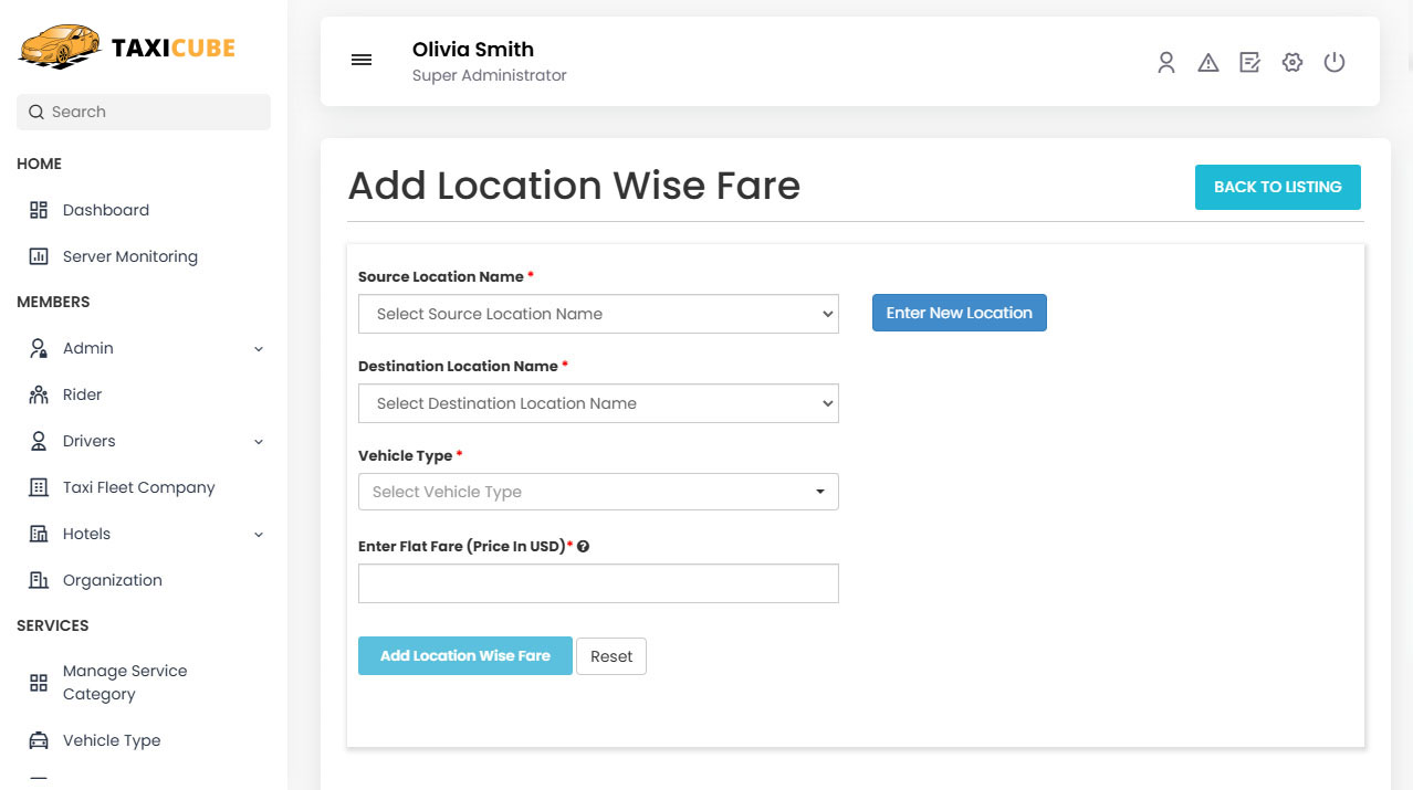 Add Location Wise Fare Add Location Wise Fare