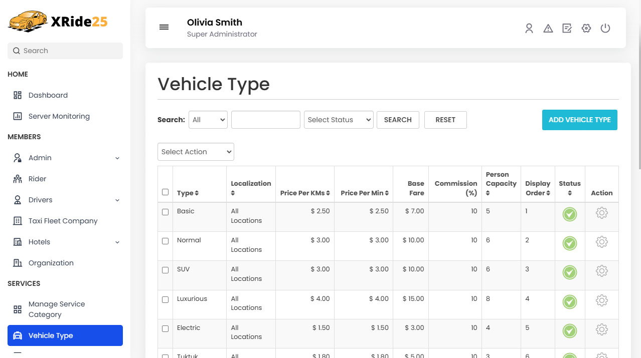 Driver Panel Manage Profile