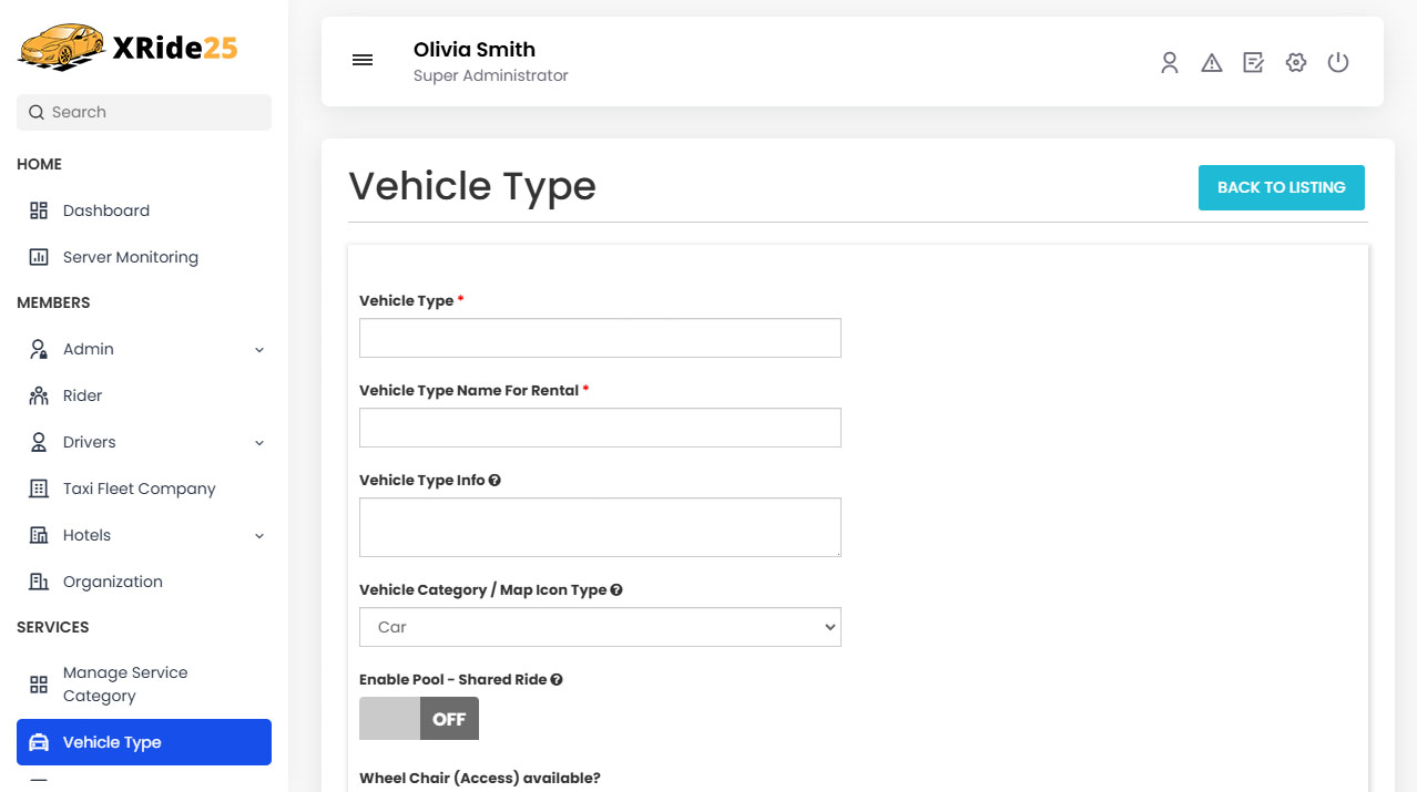 Driver Panel Profile Menu