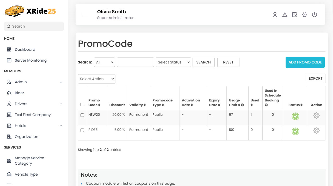 Driver Panel invoice