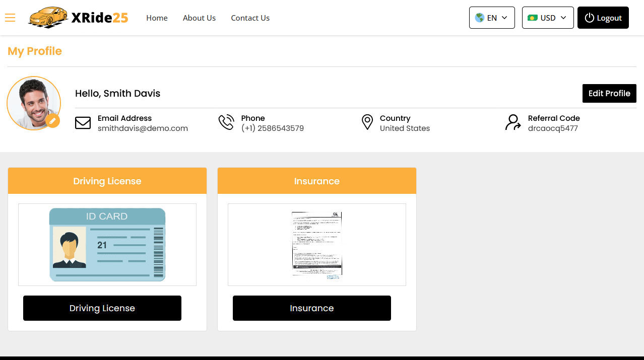 Driver Panel Manage Profile