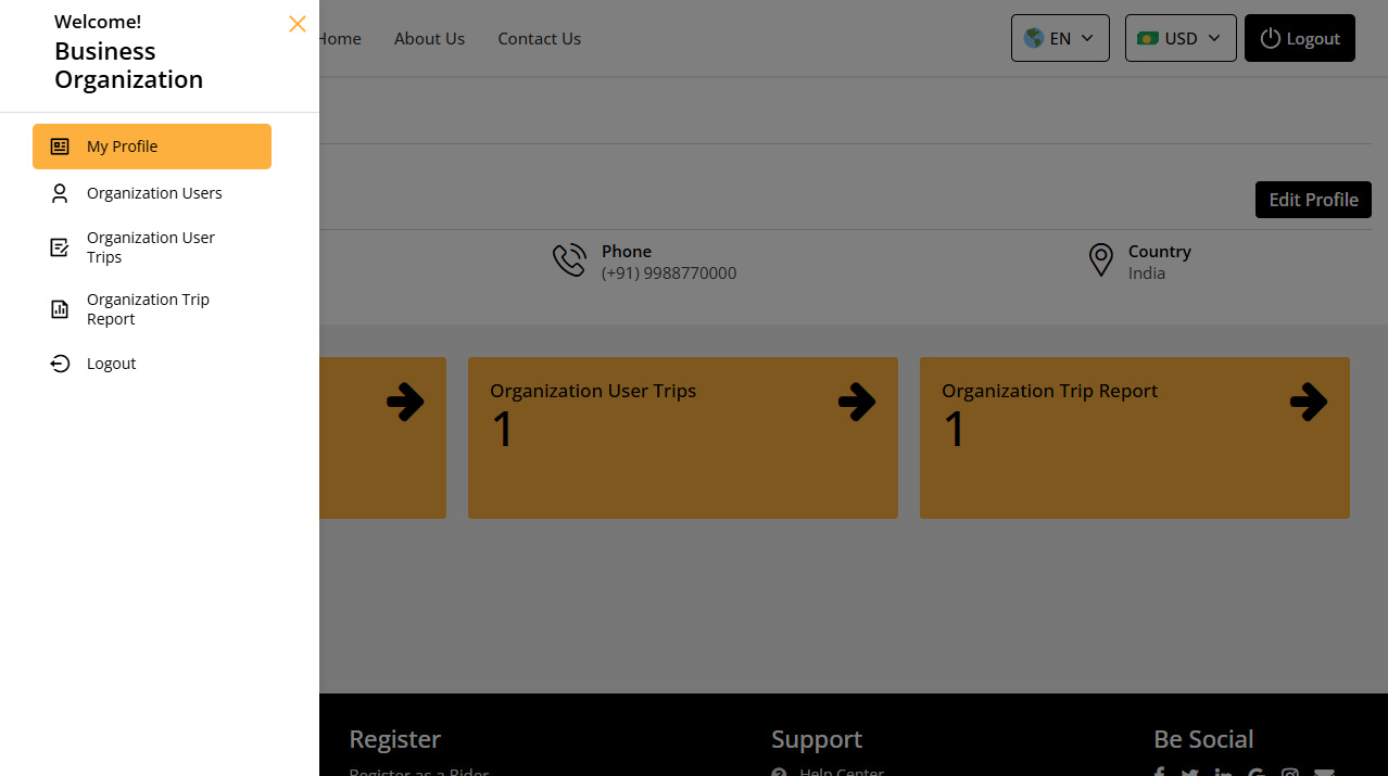 Organization menu