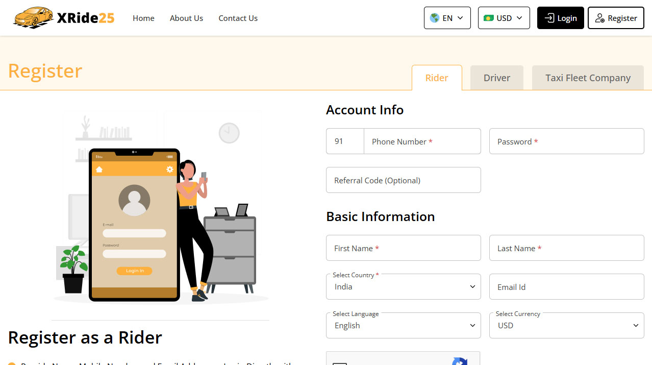 User Panel Registration Screen