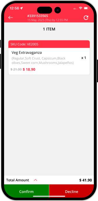 total bill amount confirm or decline