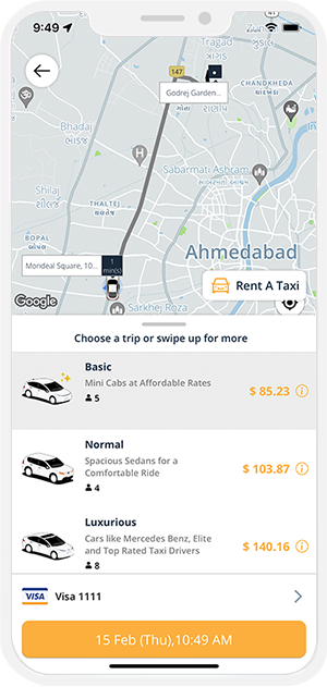 User can select the Taxi type