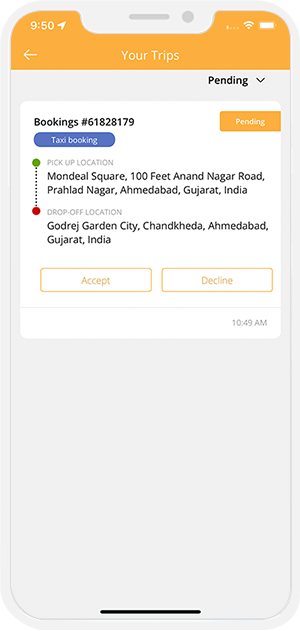 User can accept or decline any Ride Later Booking request